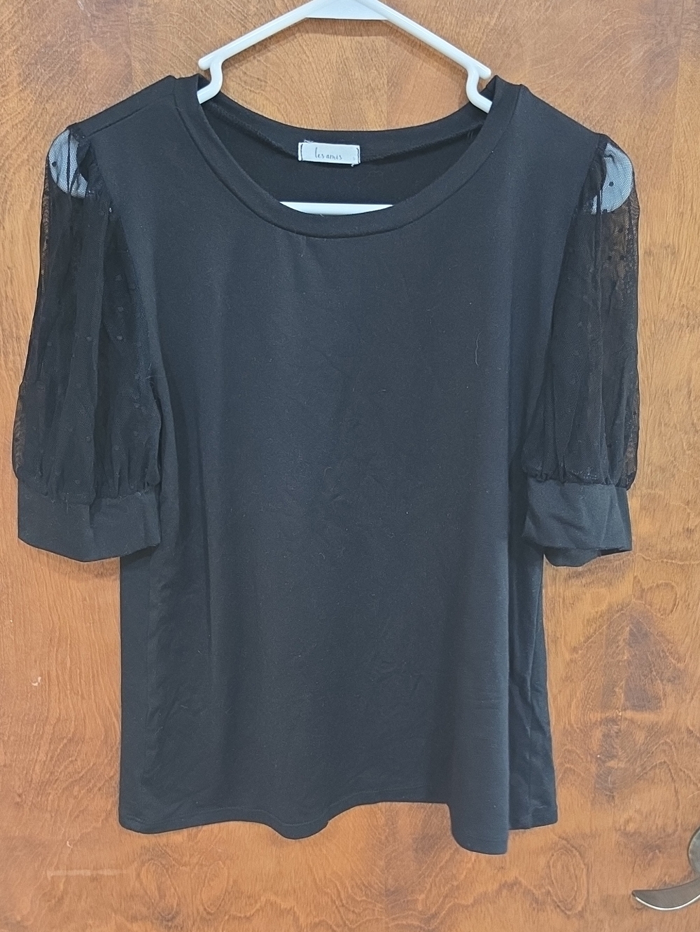 Maternity - Black Puff-Sleeve Mesh Knit Top